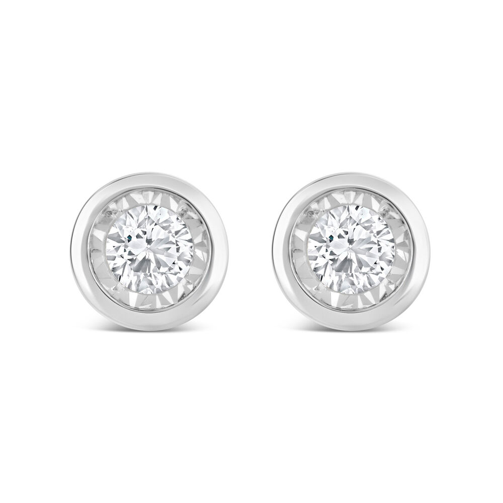 9ct White Gold 0.10ct Diamond Illusion Rub Over Earrings image number 0