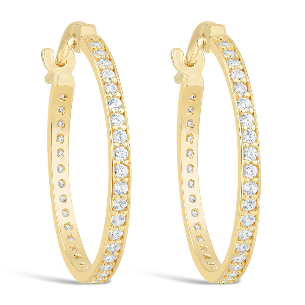 9ct Yellow Gold & Cubic Zirconia Small Hoop Earrings image number 0