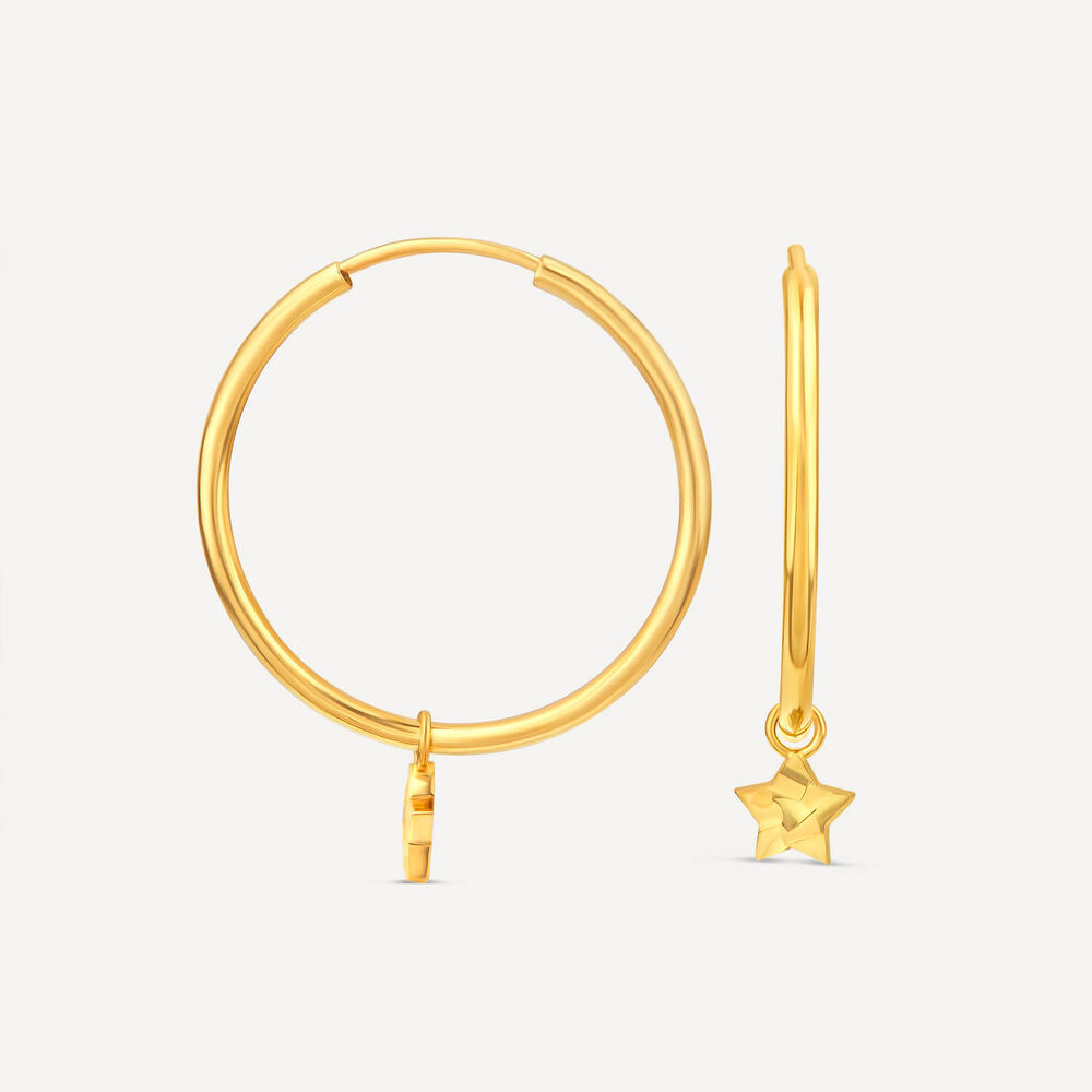 9ct Yellow Gold Hoop with Hanging Diamond Cut Star Earrings