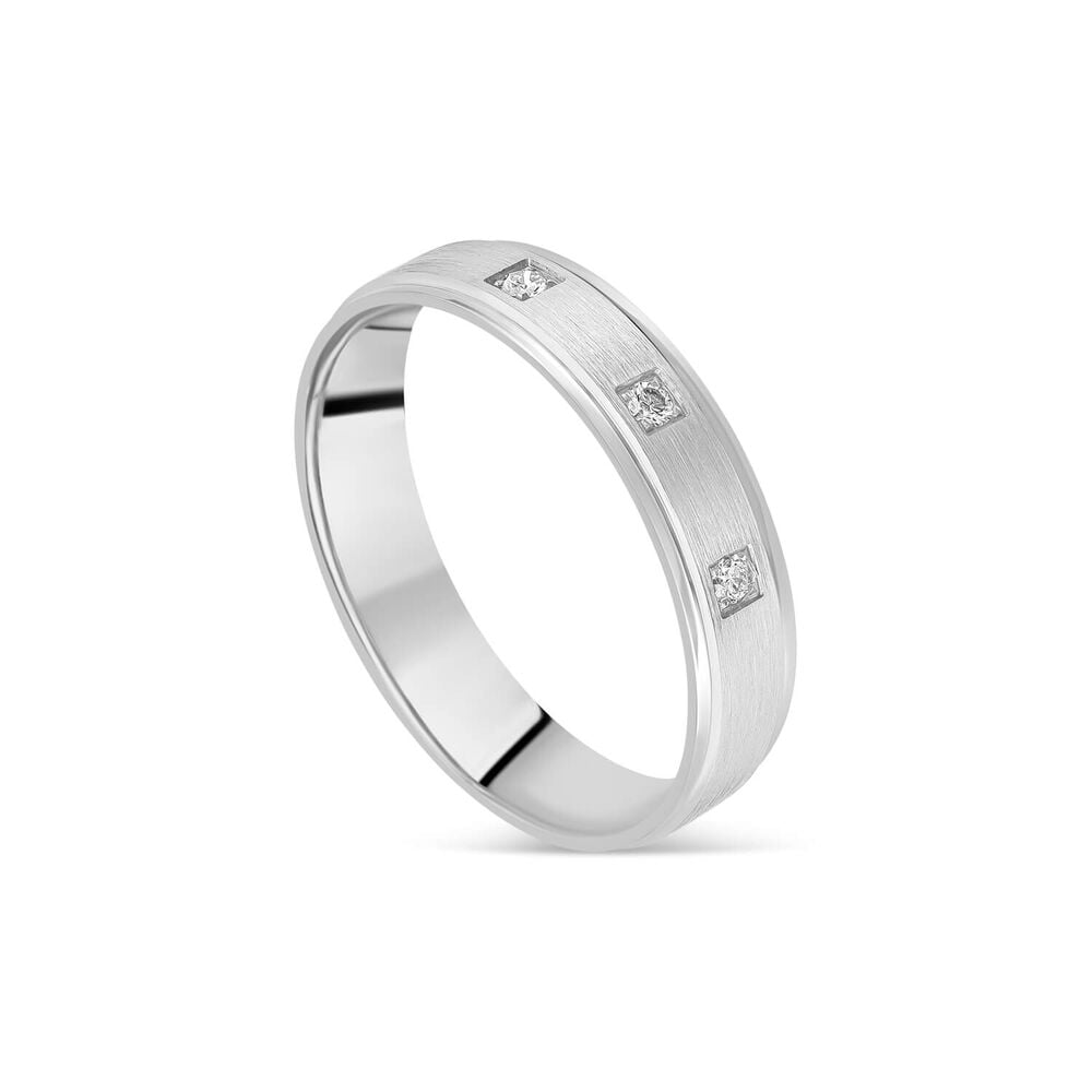 Platinum 0.08ct Diamond 3 Stone Matte Men's Wedding Ring image number 0