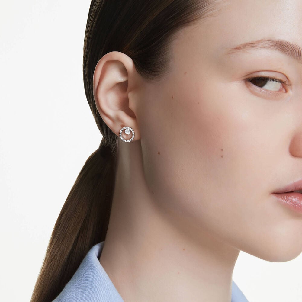 Swarovski Constella Cubic Zirconia Rhodium Plated Circle Stud Earrings