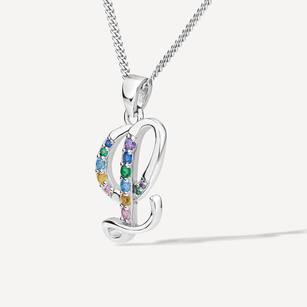 Sterling Silver Coloured Stone Set Initial "L" Pendant - Chain Included image number 1