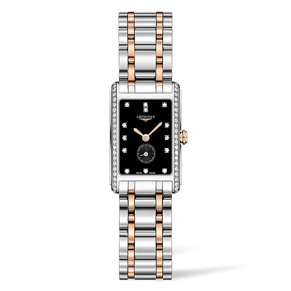 Pre-Owned Longines Dolce Vita 20.5x32mm Black Dial Diamond Dots Two Tone Bracelet Watch