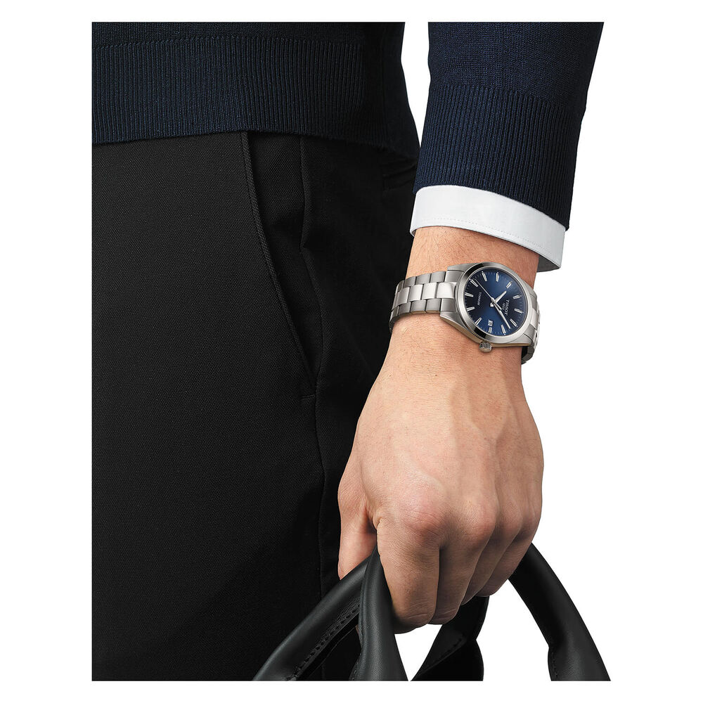 Tissot Gentleman Quartz Auto 40mm Blue Dial Titanium Case Bracelet Watch image number 3