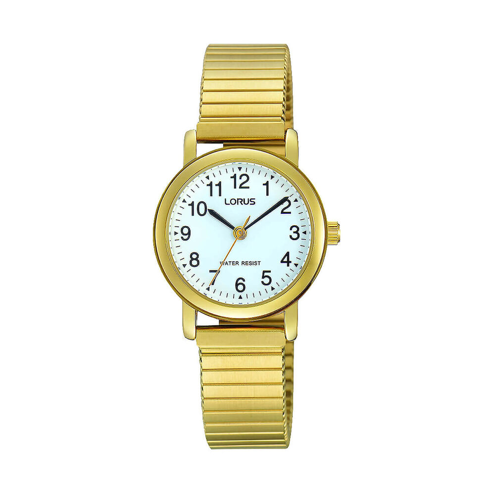 Lorus Quartz Ladies 25mm White Dial Gold Tone Steel Expander Bracelet Watch image number 0