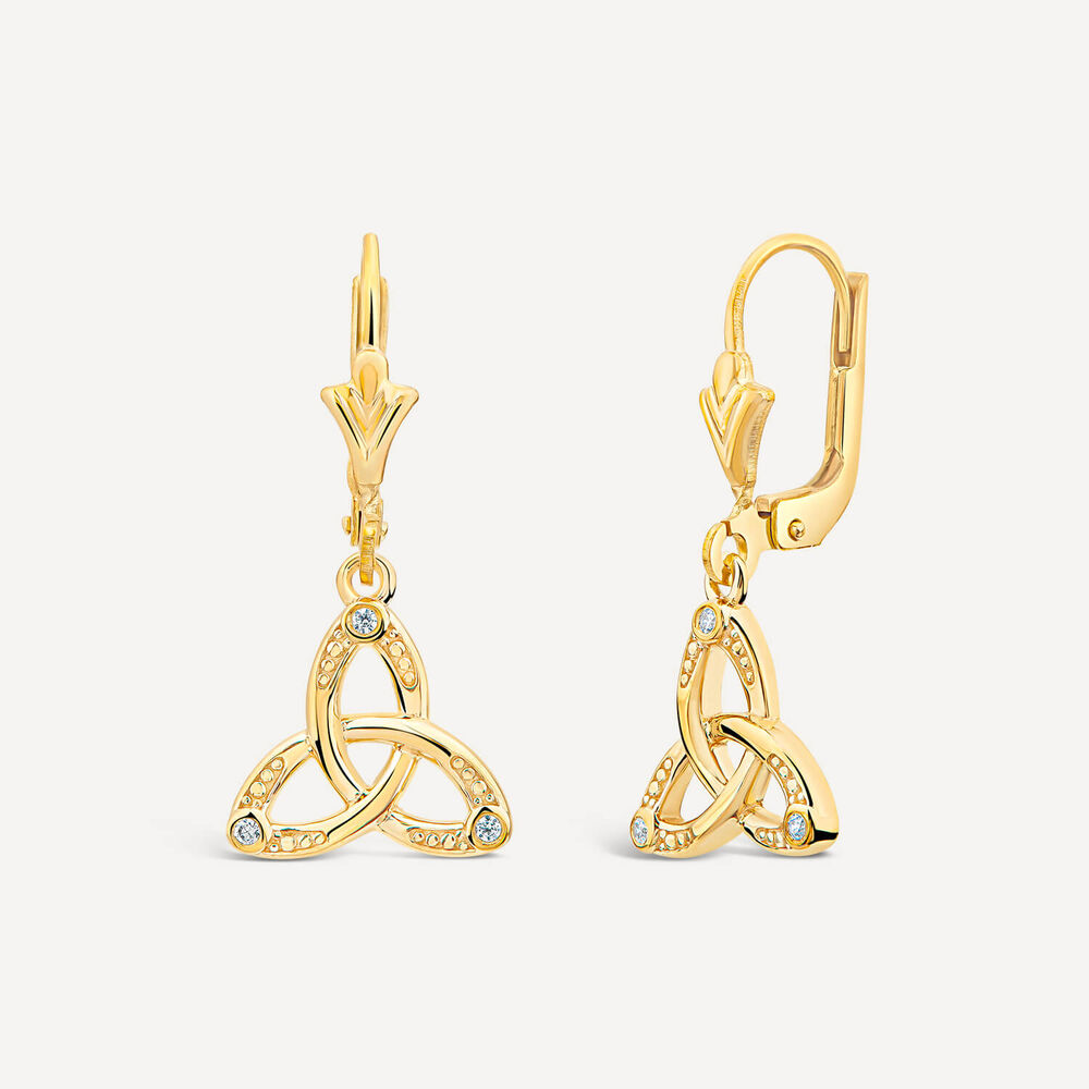 9ct Yellow Gold Cubic Zirconia Trinity Knot Drop Earrings image number 1