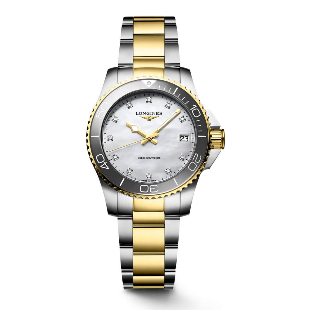 Longines Diving Hydroconquest Ladies 32mm Pearlised Dial Steel & Yellow Gold PVD Bracelet Watch