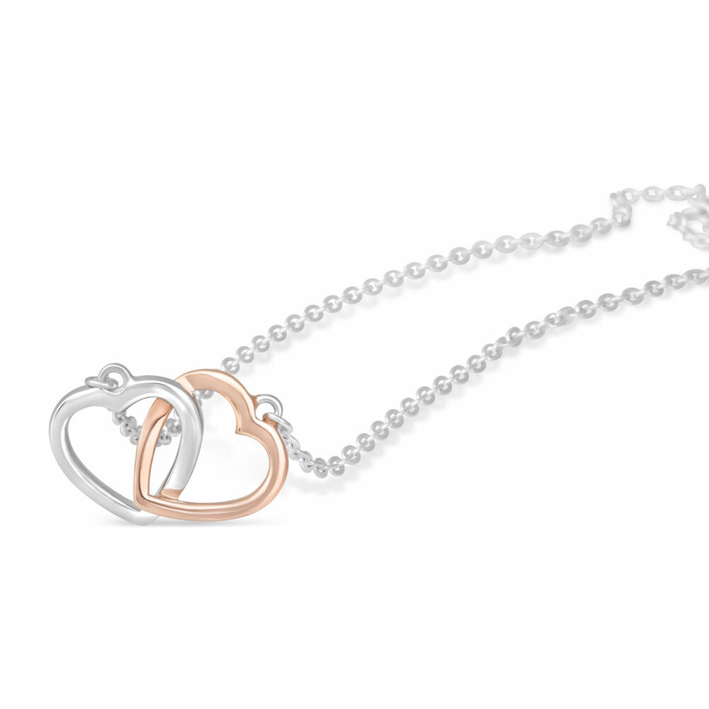 Silver and Rose Gold-Plated Interlocking Hearts Necklace image number 2