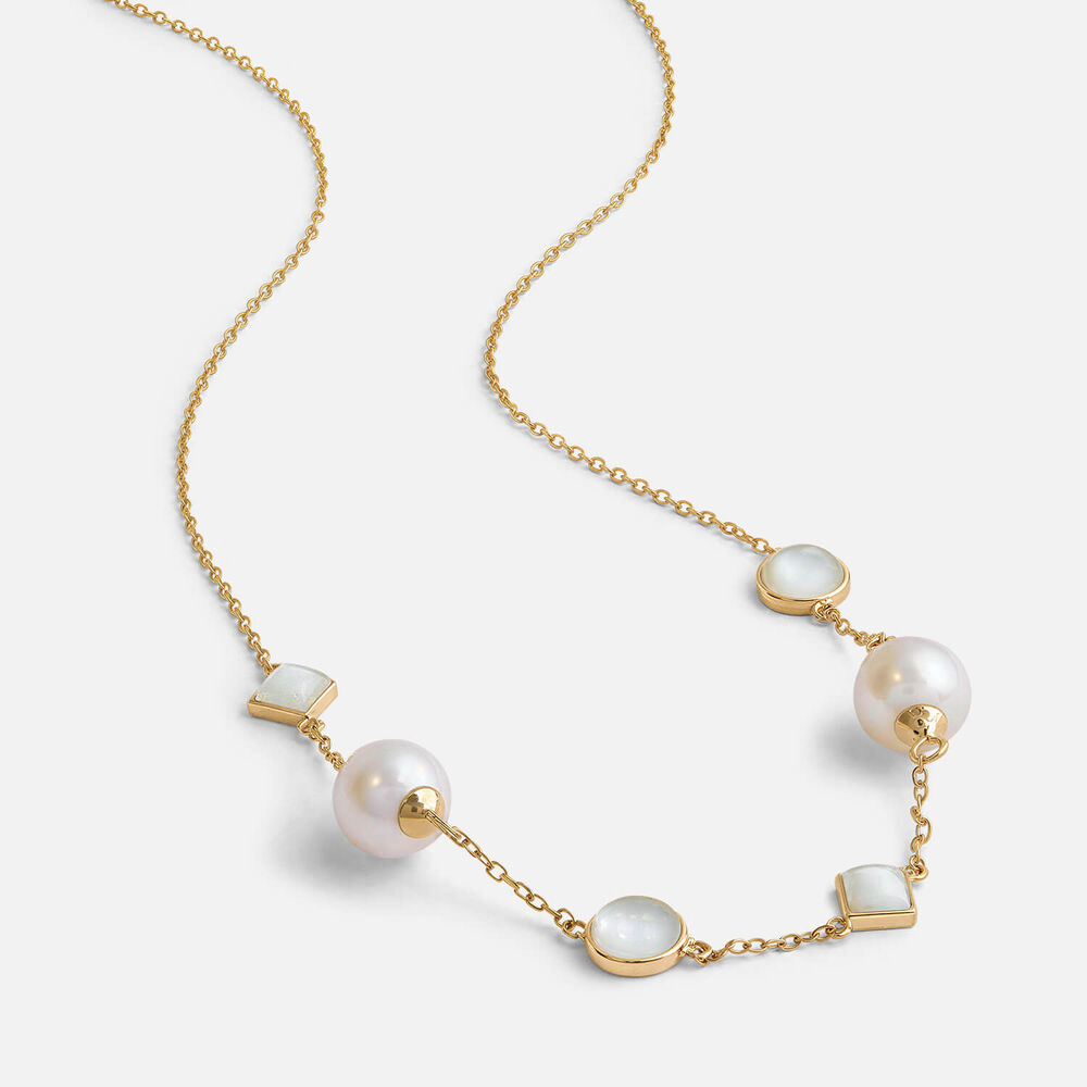 9ct Yellow Gold Freshwater Pearl & Mother of Pearl Station Necklet