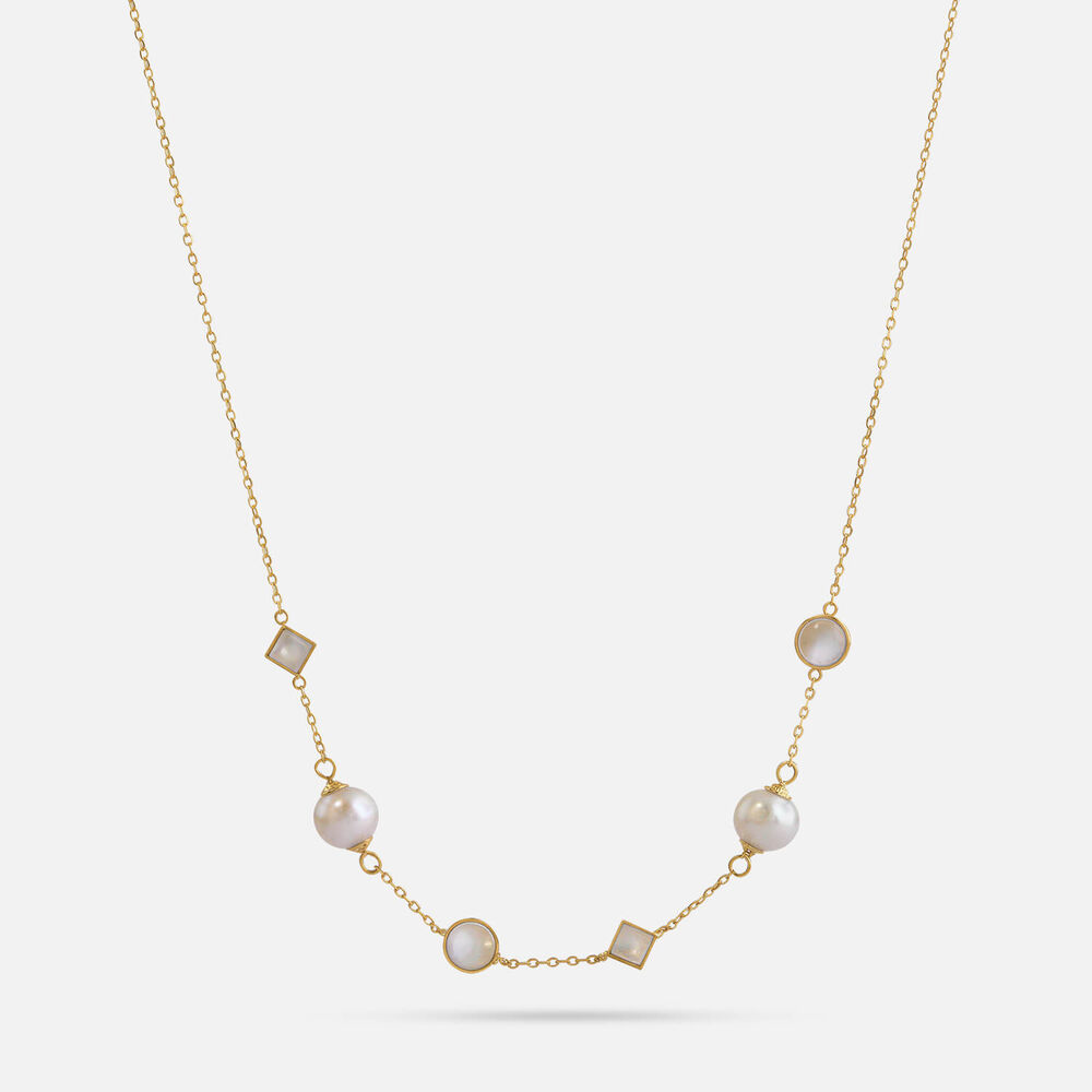 9ct Yellow Gold Freshwater Pearl & Mother of Pearl Station Necklet