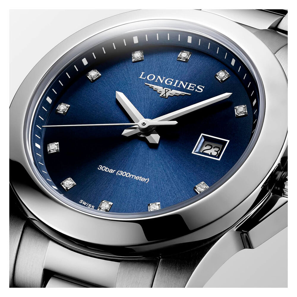 Longines Conquest Blue Dial Stainless Steel 30mm Ladies Watch