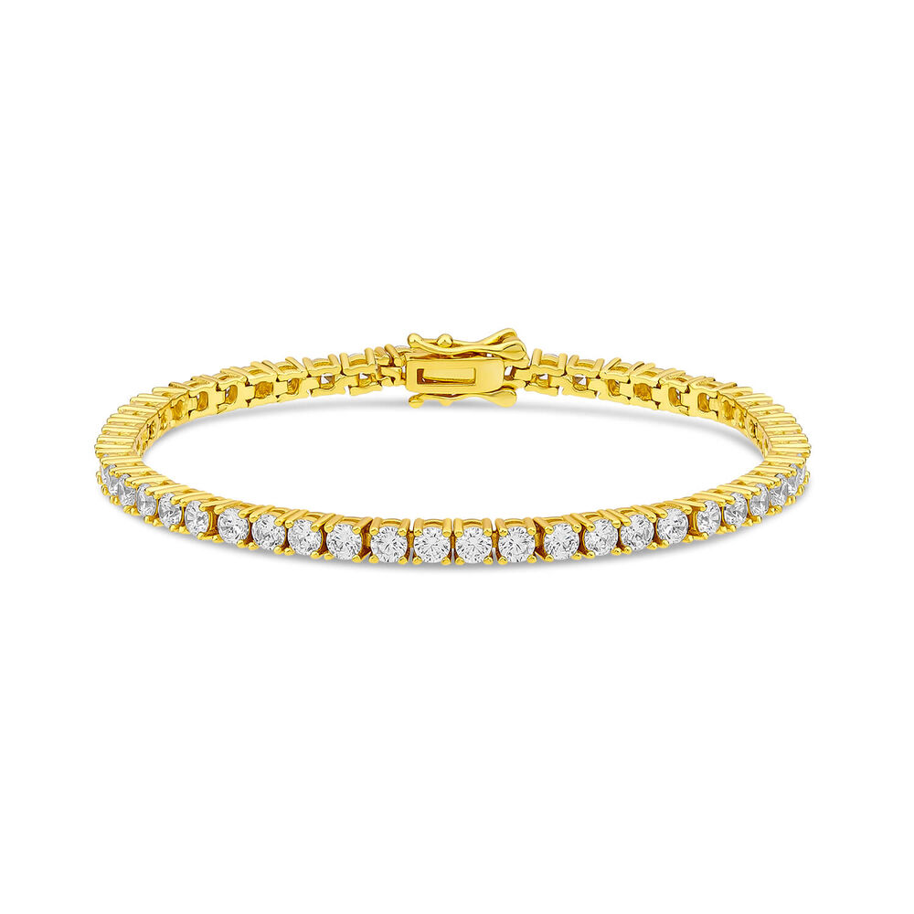 Sterling Silver Yellow Gold Plated Cubic Zirconia Tennis Bracelet