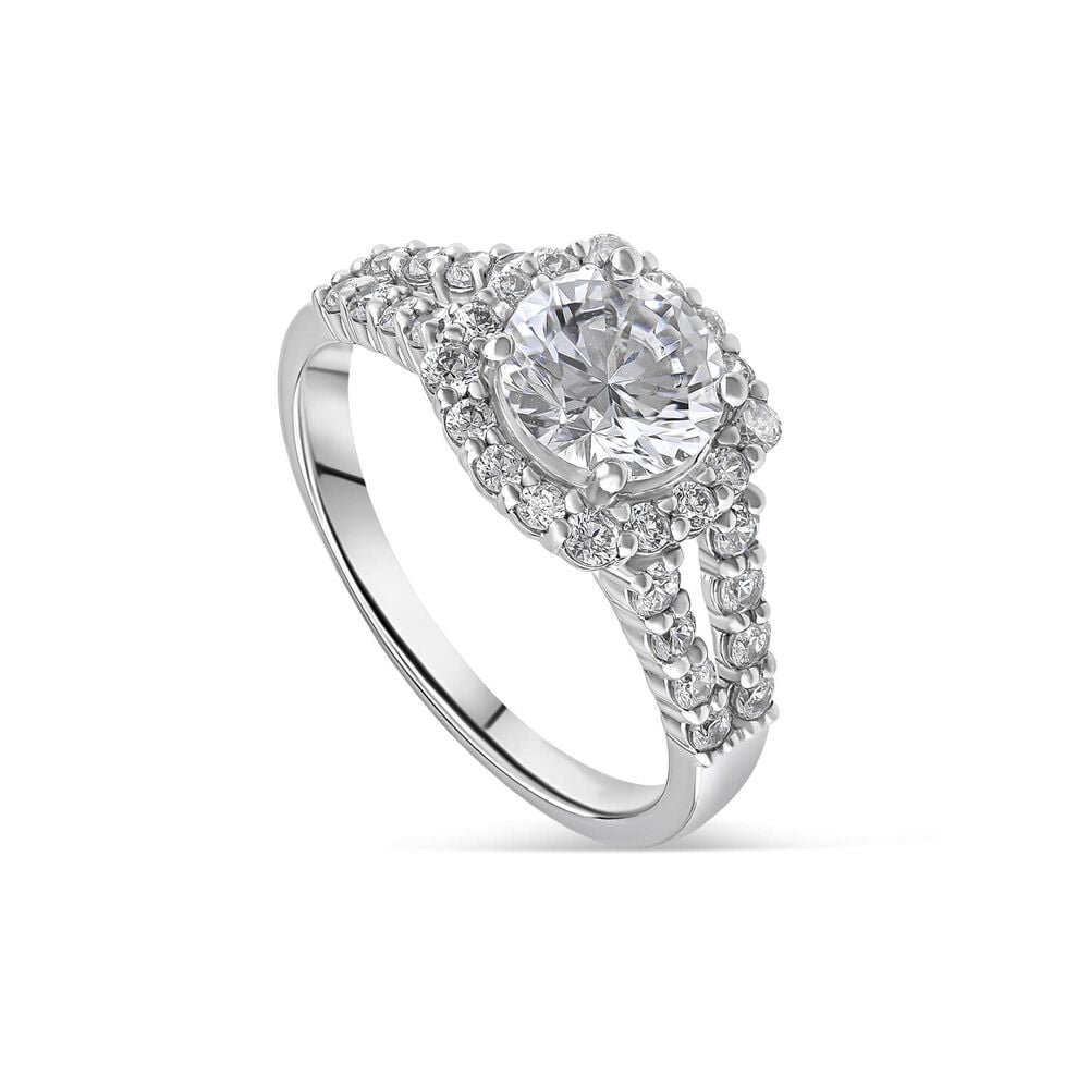 9ct White Gold Cubic Zirconia Open Halo Shoulders Ring