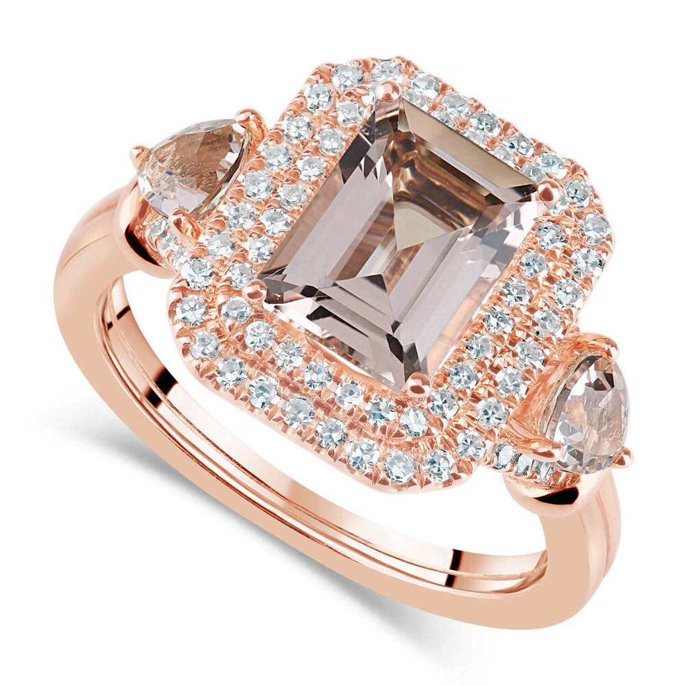 9ct Rose Gold Rectangle Morganite & Diamond Ring