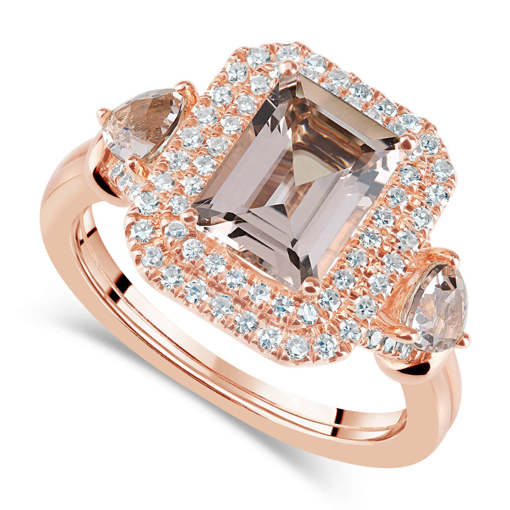 9ct Rose Gold Rectangle Morganite & Diamond Ring image number 0