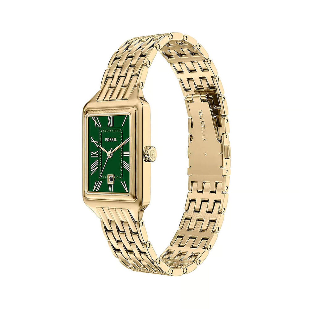 Fossil Raquel 32x23mm Green Dial Gold Tone Stainless Steel Bracelet Watch image number 1