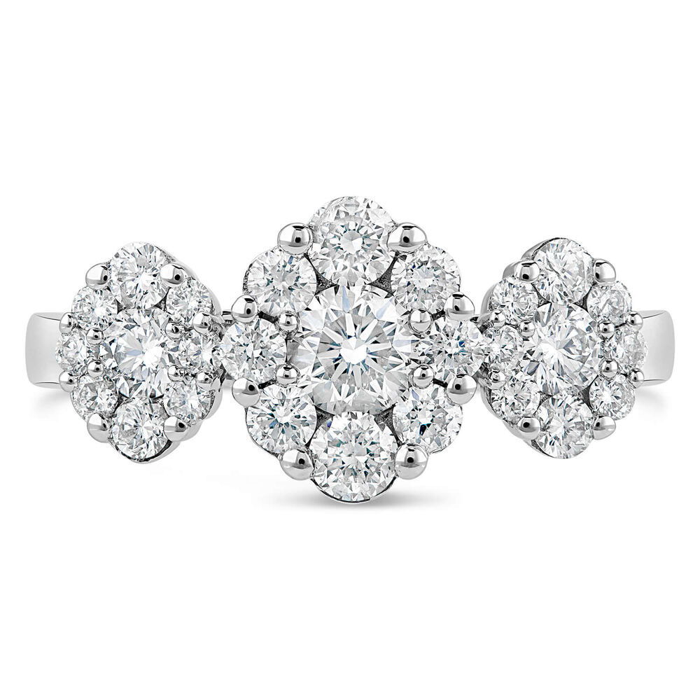 Platinum Three Oval Clusters Diamond Halos 1ct Ring