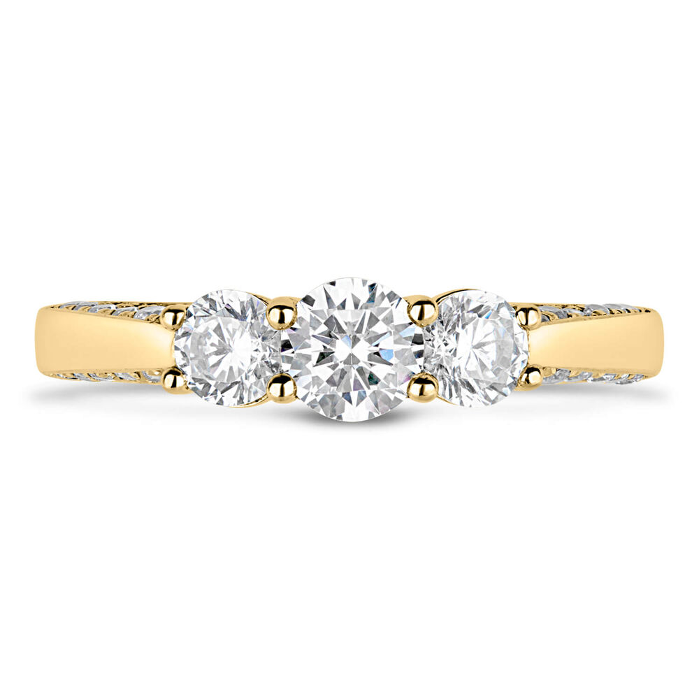 Kathy De Stafford 18ct Yellow Gold ''Mia'' 3 Stone Diamond & Diamond On Facing 0.88ct Ring