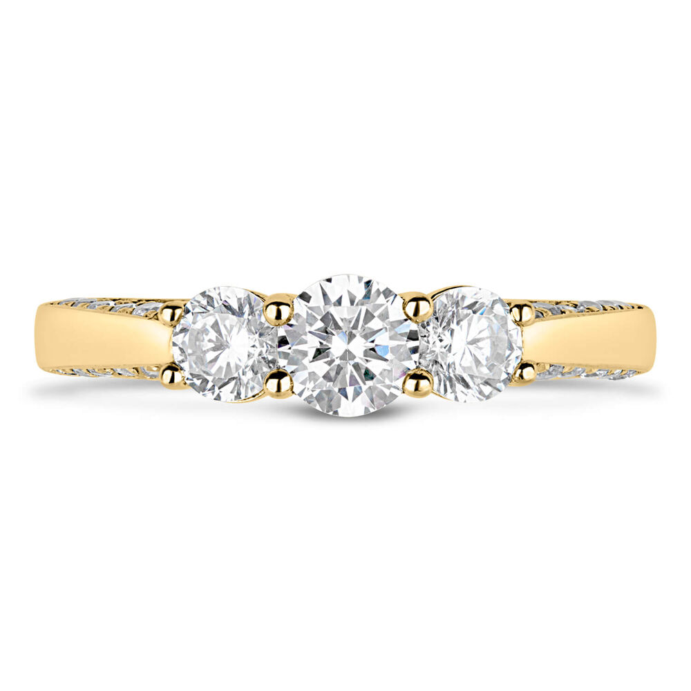 Kathy De Stafford 18ct Yellow Gold ''Mia'' 3 Stone Diamond & Diamond On Facing 0.88ct Ring image number 1