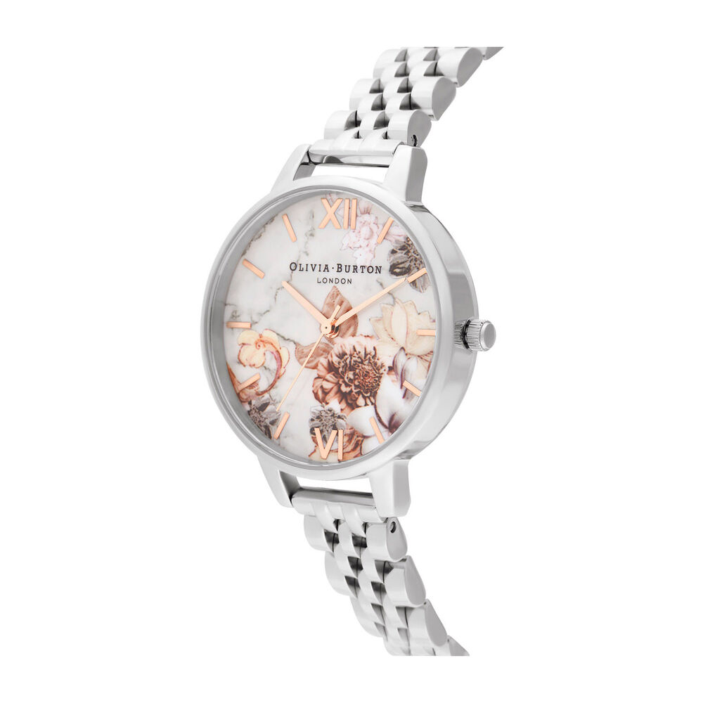 Olivia Burton Marble Florals & Steel Bracelet Strap 34mm Ladies Watch
