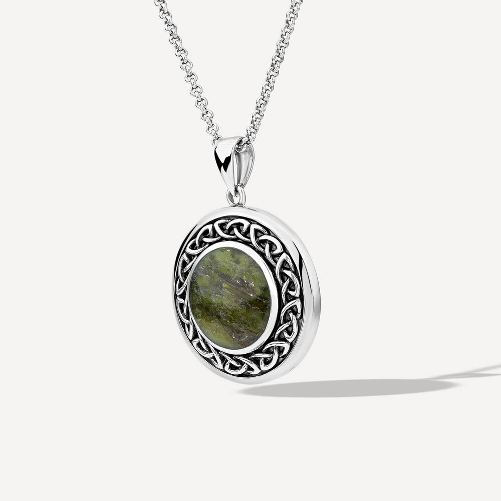 Silver Connemara Marble Round Celtic Knot Pendant image number 1