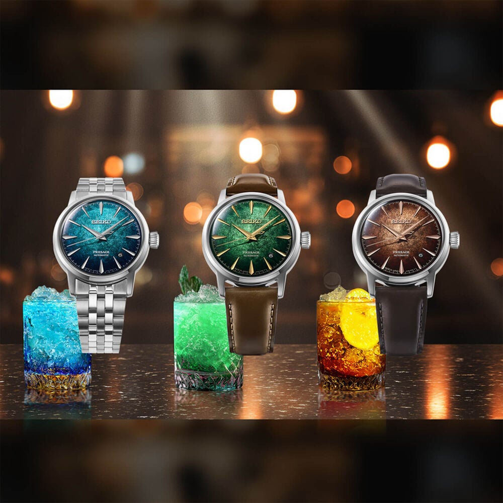 Seiko Presage Cocktail Time Crushed Ice &lsquo;Emerald Mist&rsquo; 38.5mm Blue Dial Steel Bracelet Watch