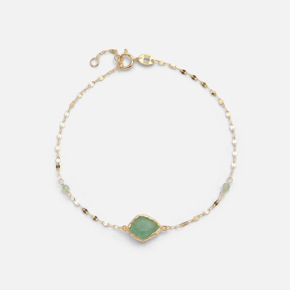 9ct Yellow Gold Beaded Chain Green Aventurine Bracelet