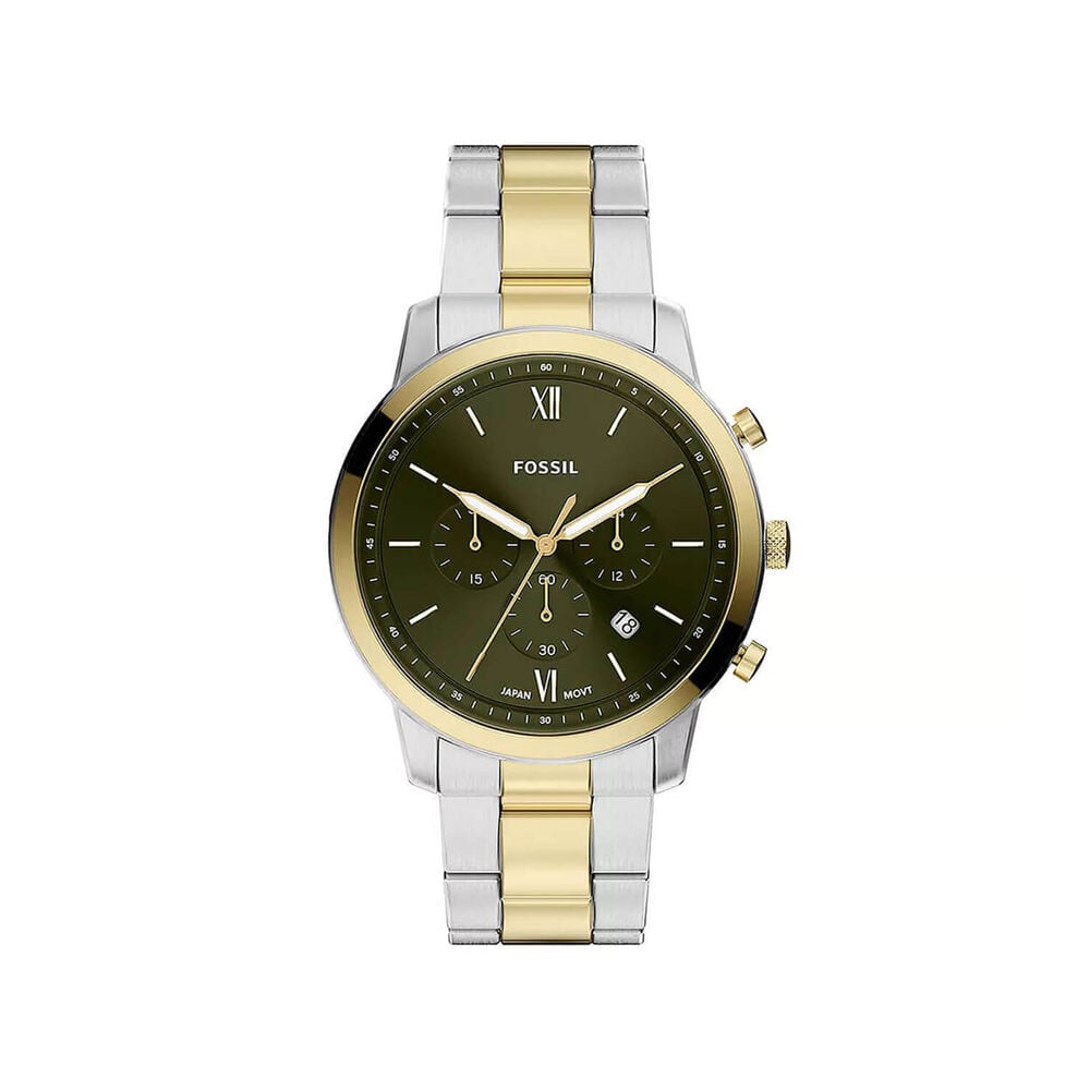 Fossil Neutra 44mm Olive Green Dial Two Tone Steel Bracelet Watch