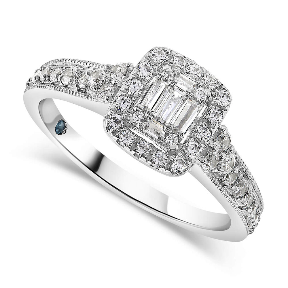 Kathy De Stafford 18ct White Gold ''Keelin'' Rectangular Cluster & Pave Shoulders 0.50ct Ring image number 0