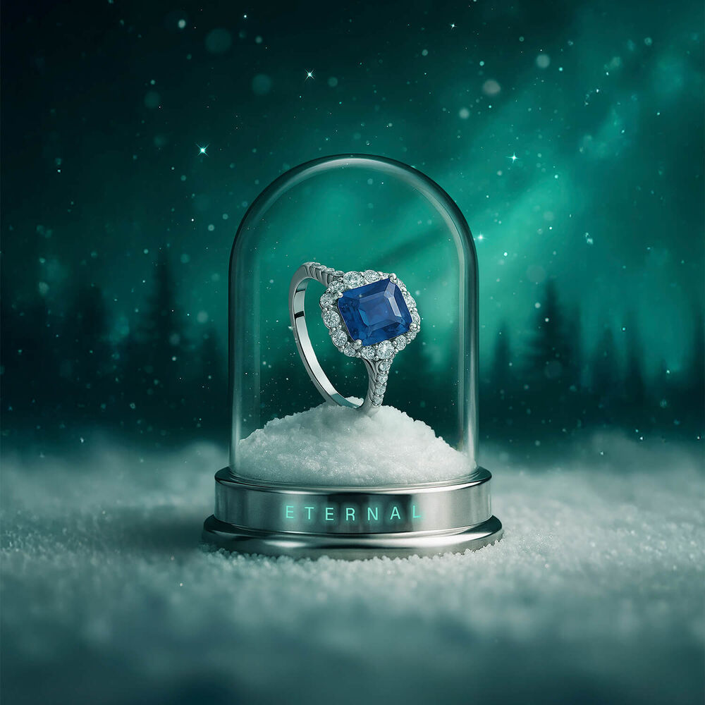 Platinum Emerald Cut Tanzanite Centre Diamond Halo & Shoulders Ring image number 3