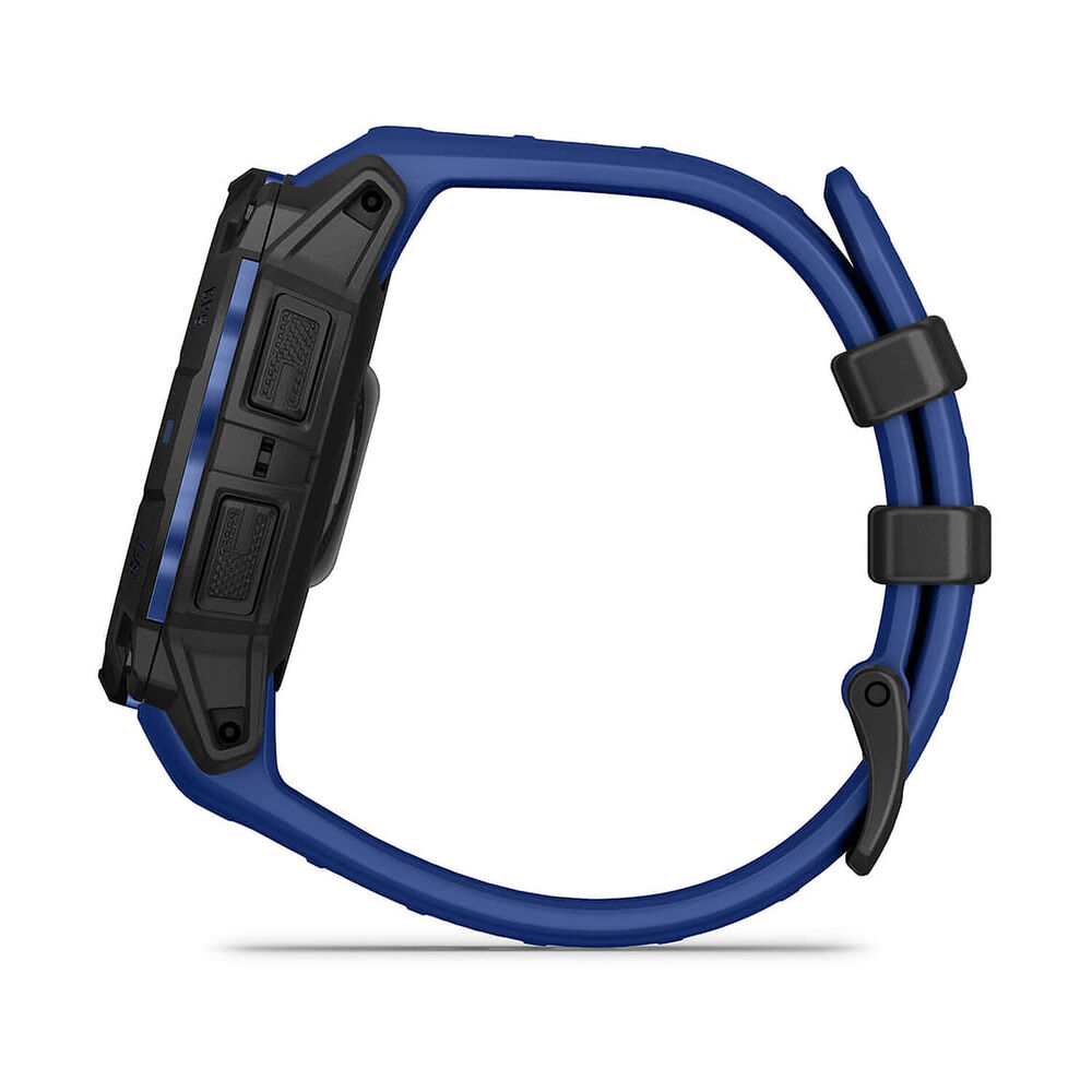 Garmin Instinct 3 45mm AMOLED Black Bezel Bolt Blue & Black Silicone Strap Watch image number 4