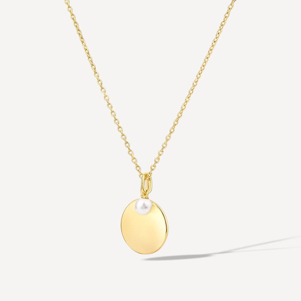 Sterling Silver Yellow Gold Plated Pearl & Disc Pendant