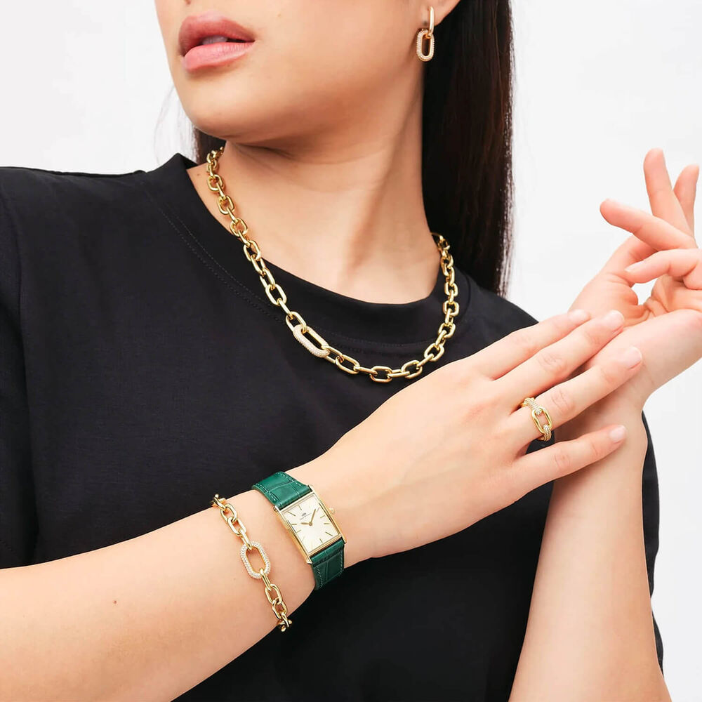 Daniel Wellington Bound 32x22mm Champagne Dial Green Crocodile Leather Strap Watch image number 4
