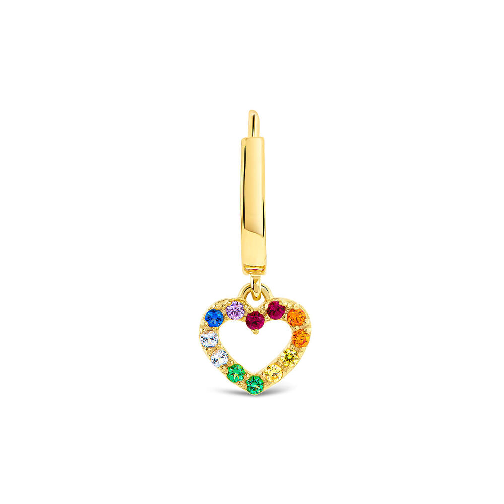 9ct Yellow Gold Open Colourful Heart Single Drop Earring