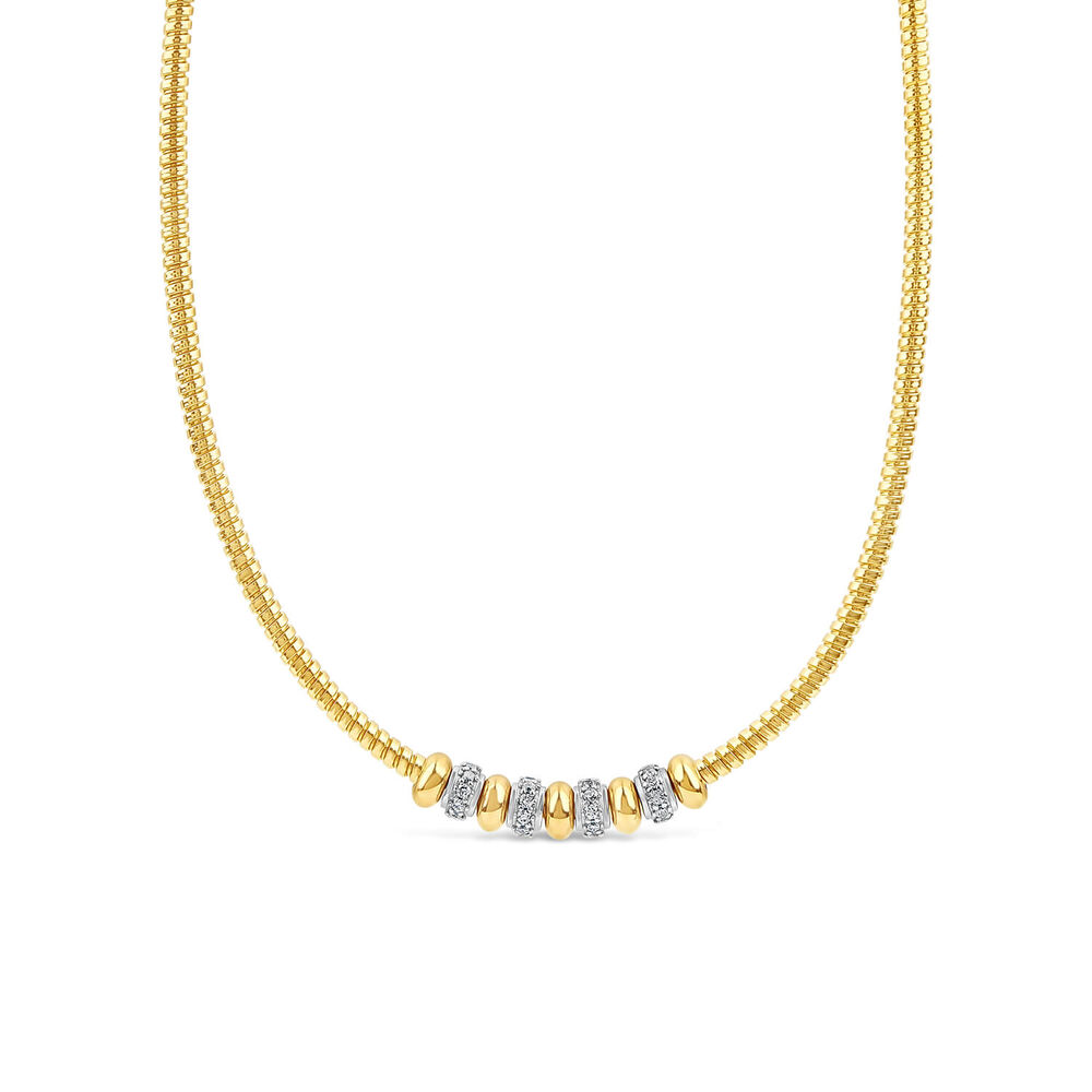 Sterling Silver Yellow Gold Plated Cubic Zirconia Ribbed Twist Necklet