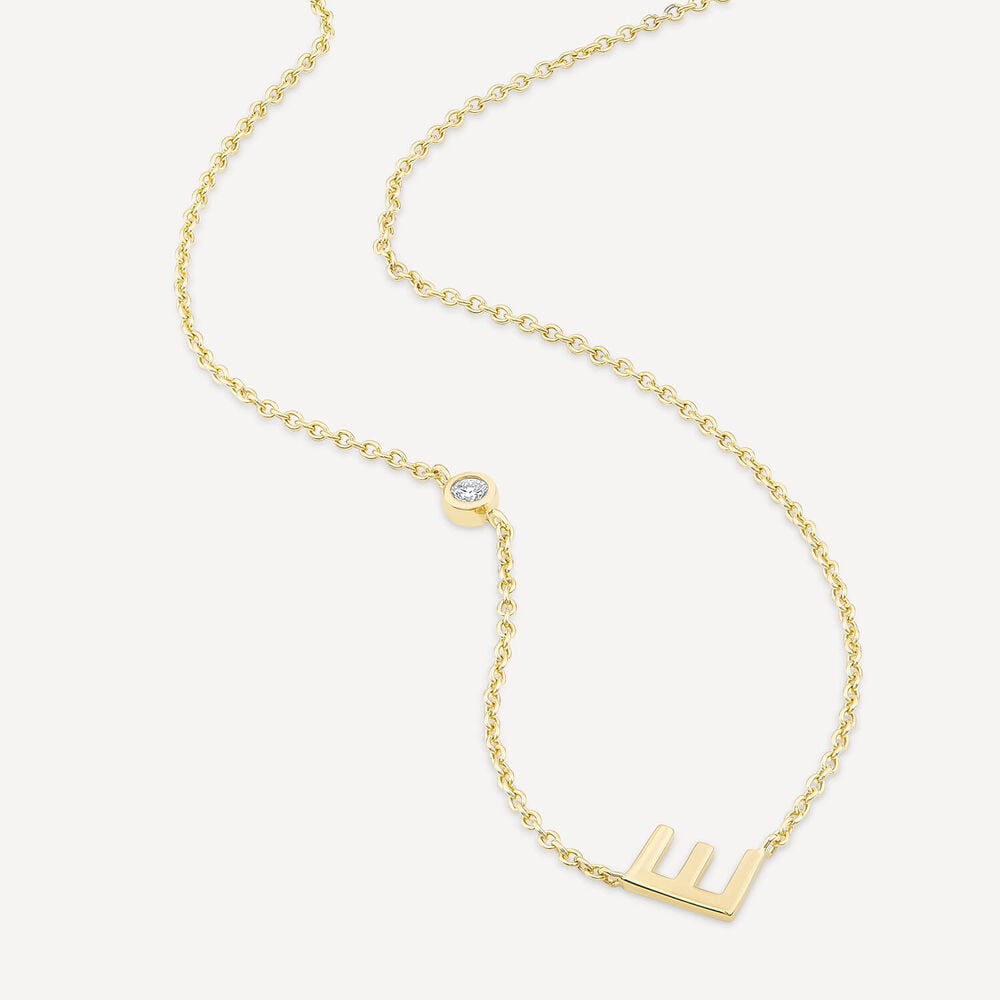 Sterling Silver Yellow Gold Plated 0.06ct Lab Grown Diamond Initial E Necklet