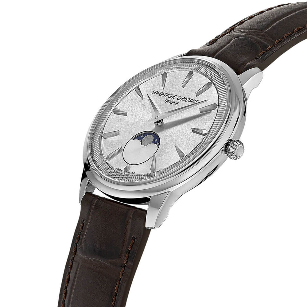 Frederique Constant Classics Moneta Moonphase 37mm Silver Dial Brown Leather Strap Watch image number 1