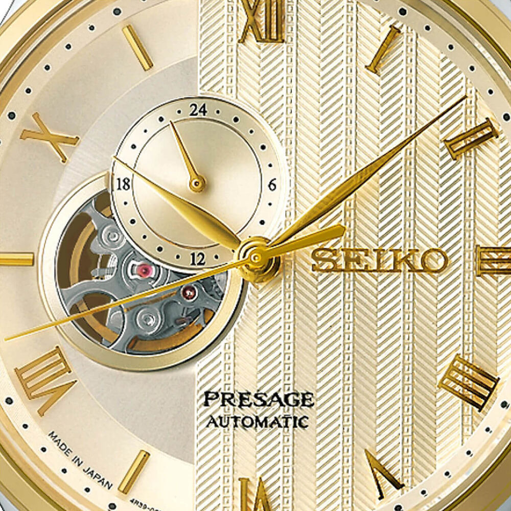 Seiko Presage 'Japanese Zen Gardens' Gold-Toned Sand 41.8mm Dial Steel Bracelet Watch image number 1