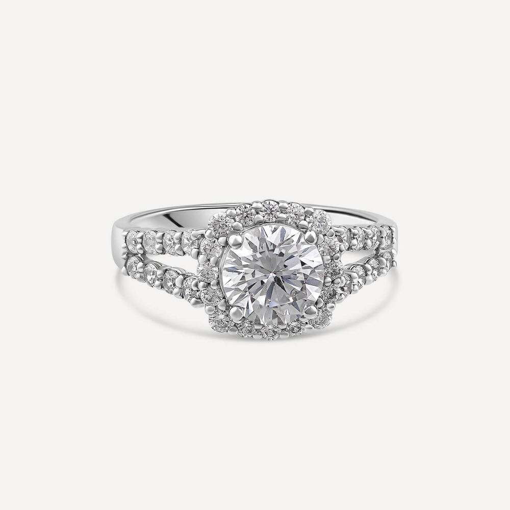 9ct White Gold Cubic Zirconia Open Halo Shoulders Ring image number 2