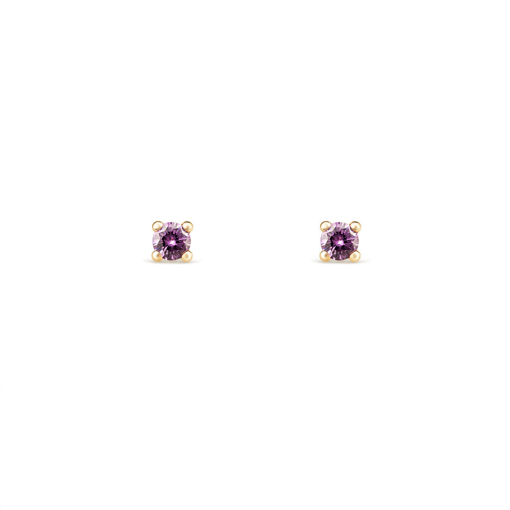 9ct Yellow Gold Four Claw Set Purple Cubic Zirconia Stud Earrings image number 0