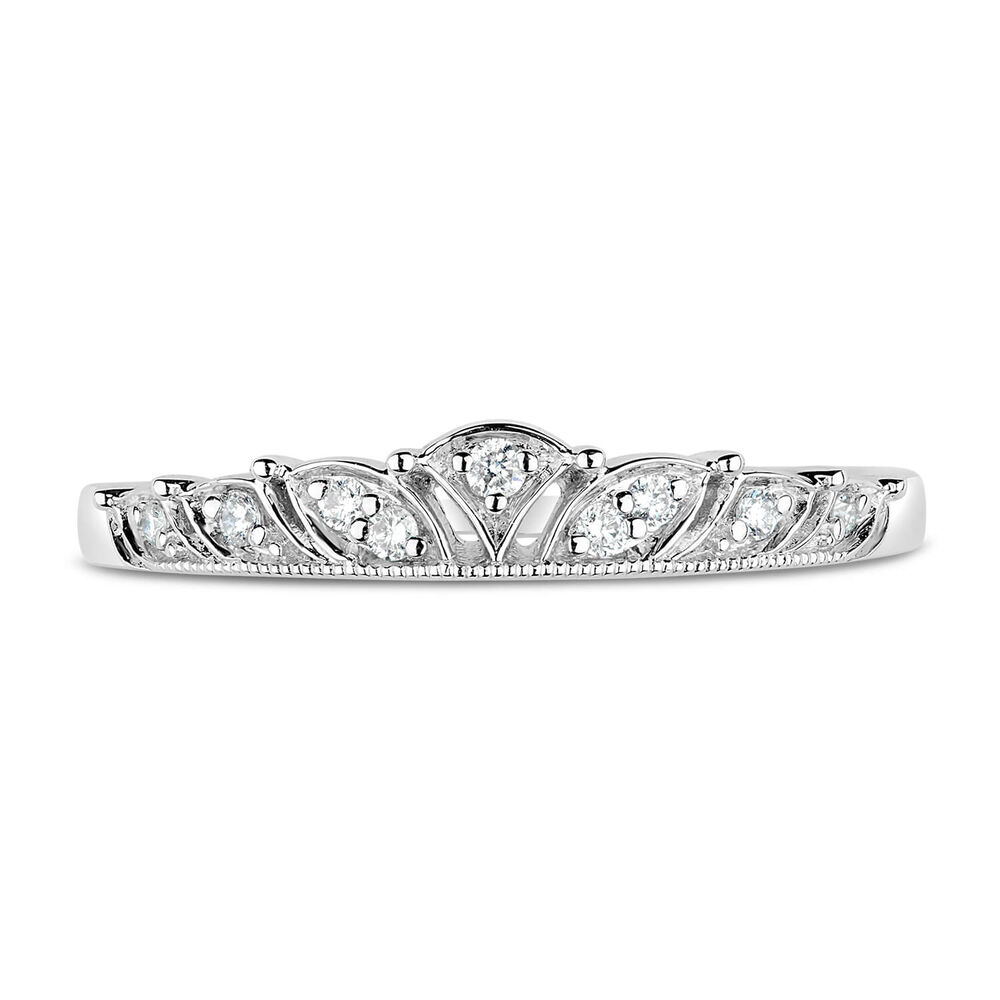 9ct White Gold Antique-Style 0.06ct Diamond Set Wedding Ring image number 1