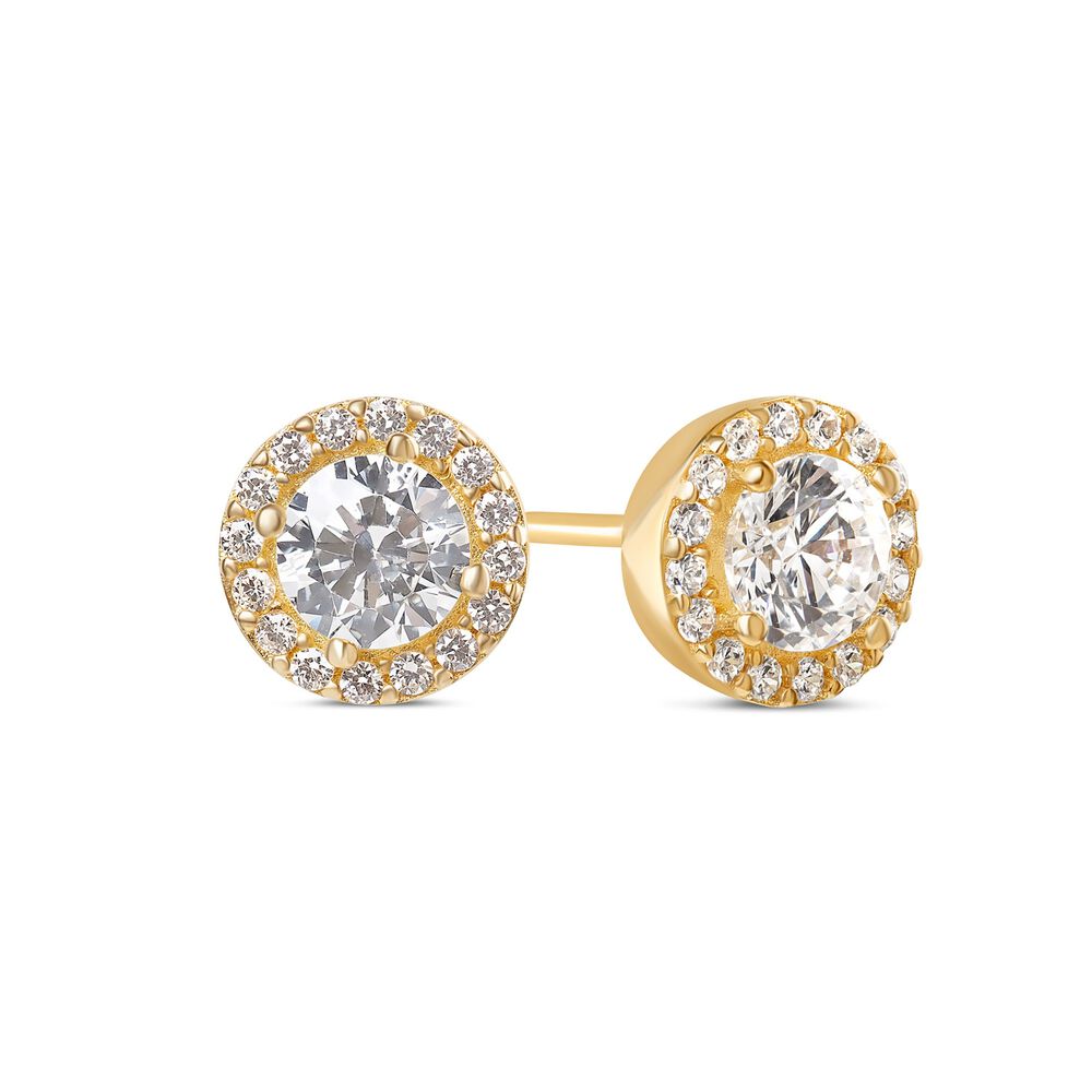 9ct Yellow Gold Cubic Zirconia Halo Stud Earrings image number 1