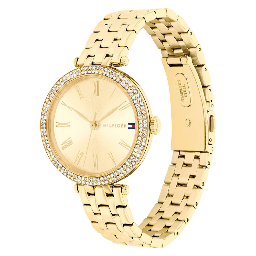 Tommy Hilfiger 34mm Dial Zirconia Bezel Yellow Gold Steel Bracelet Watch image number 1