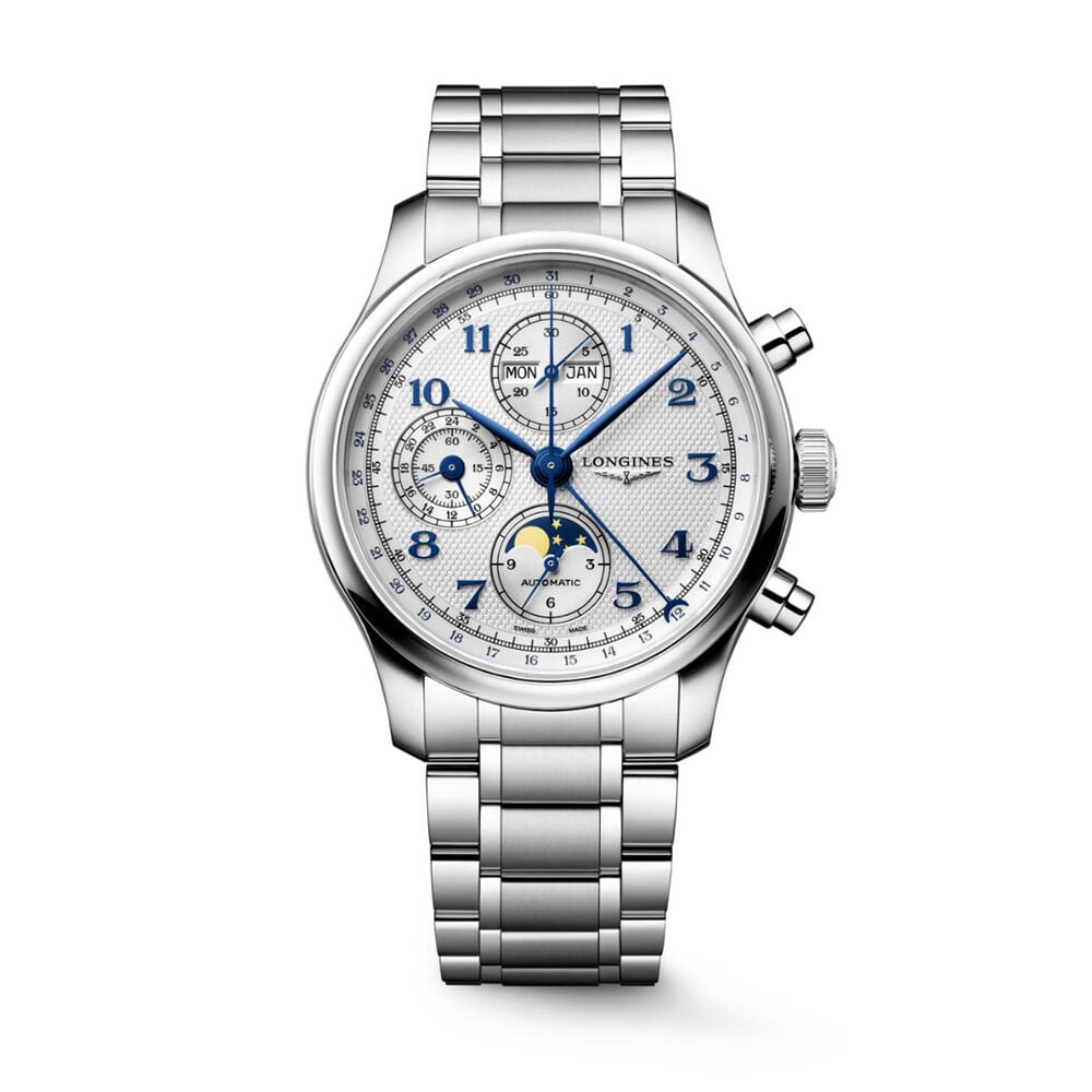 Longines Master Collection Chrono Monopusher 41mm Ivory Barleycorn Dial Leather Strap Watch