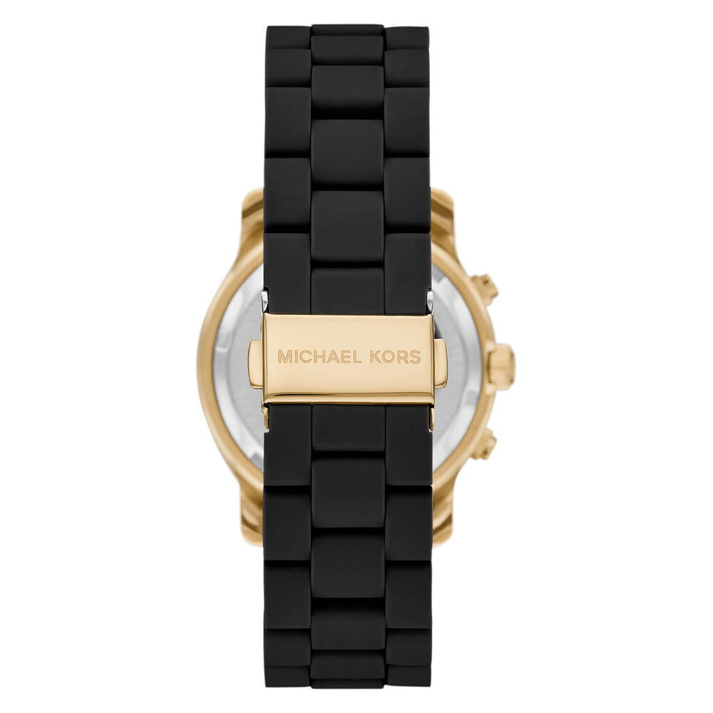 Michael Kors Runway 38mm Black Dial Chronograph Yellow Gold Plated Case Bracelet Watch image number 2