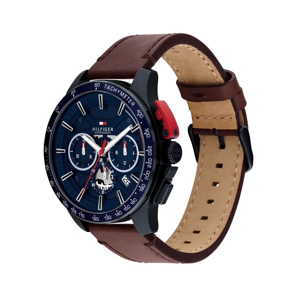 Tommy Hilfiger Bank 44mm Blue Dial & Bezel Brown Leather Strap Watch