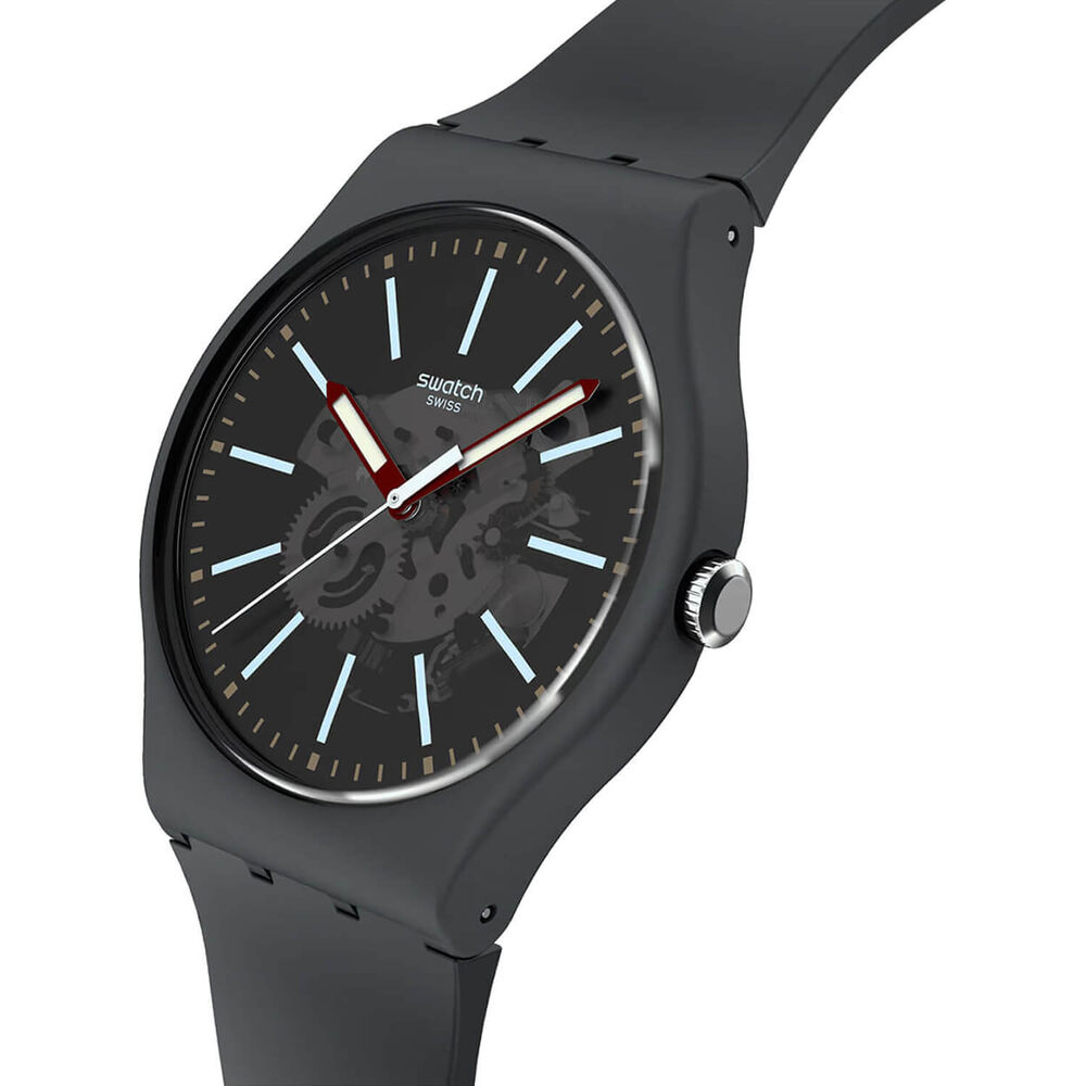 Swatch Coblestone Street 41mm Black Dial Silicone Strap Watch image number 2