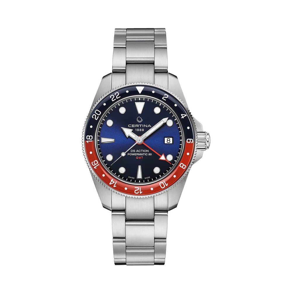 Certina DS Action GMT Powermatic 80 41mm Blue Dial Red & Blue Bezel Steel Bracelet Watch image number 0