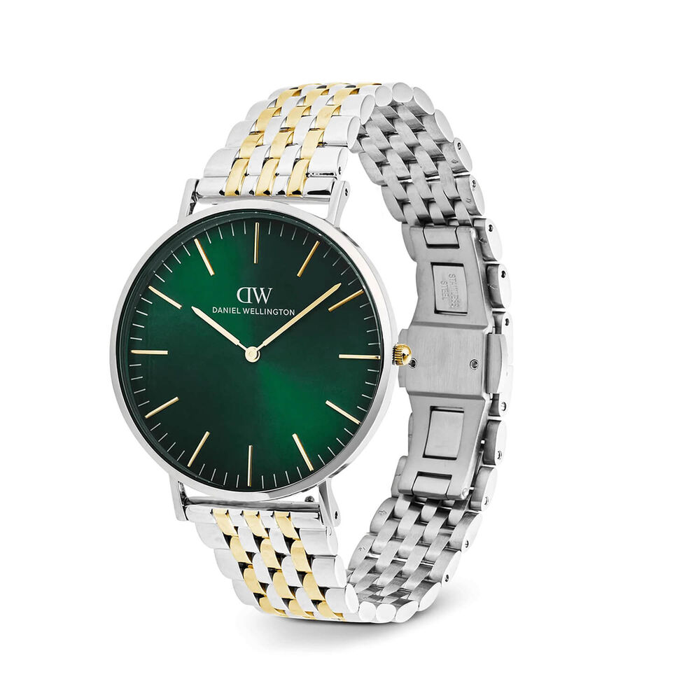 Daniel Wellington Classic 40mm Emerald Sunray Dial Two Tone Stainless Steel Bracelet Watch