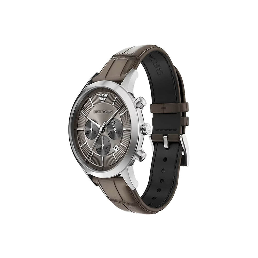 Emporio Armani Archetipo 43mm Grey Dial Dark Taupe Leather Strap Chronograph Watch